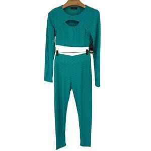 Special one Womens Textured 2 Piece Crop Top Leggings pants Set teal size XL new